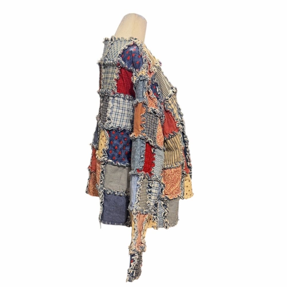 Upcycled Patchwork Quilted Rag Jacket Frayed Edge… - image 3